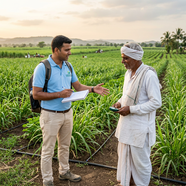 Agricultural consultant discussing with farmer in field
