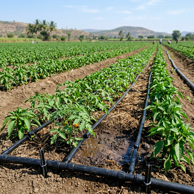 Modern micro drip irrigation system in agricultural field